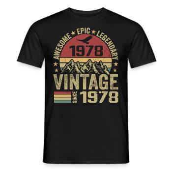 Vintage 1978 Cadeau Anniversaire 1978 - Né en 1978 - T-shirt homme - noir - Devant - AI Model Male 178 light (178cm)