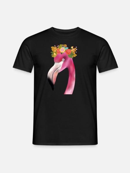 Flamingo mit Kranz - Männer T-Shirt - Schwarz