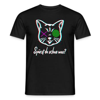 Lustige Psychedelische Katze im Urlaub auf Keta - Männer T-Shirt - Schwarz - Vorne - AI Model Male 178 light (178cm)