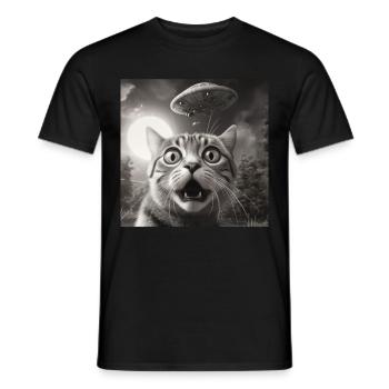Lustige Ängstliche Katzen -Selfie UFO Alien - Männer T-Shirt - Schwarz - Vorne - AI Model Male 178 light (178cm)