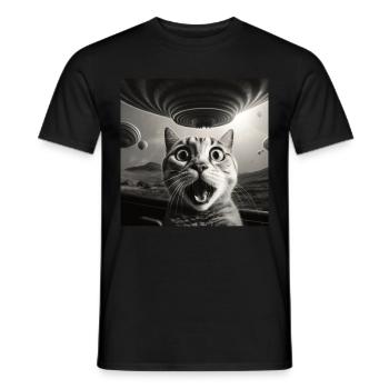 Funny Anxious Cats Selfie UFO Alien - Men's T-Shirt - black - Front - AI Model Male 178 light (178cm)