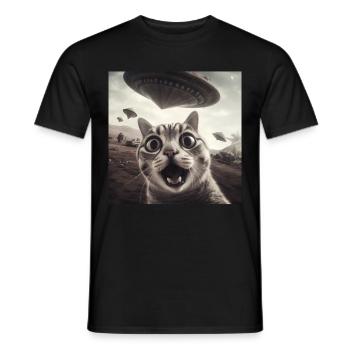 Funny Anxious Cats Selfie UFO Alien - Men's T-Shirt - black - Front - AI Model Male 178 light (178cm)
