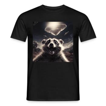 Funny Frightened Raccoon Selfie UFO Alien - Men's T-Shirt - black - Front - AI Model Male 178 light (178cm)