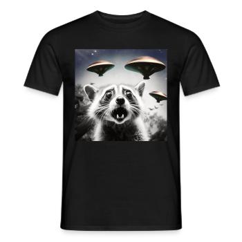 Funny Frightened Raccoon Selfie UFO Alien - Men's T-Shirt - black - Front - AI Model Male 178 light (178cm)