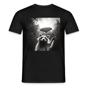 Funny Frightened Raccoon Selfie UFO Alien - Men's T-Shirt - black - Front - AI Model Male 178 light (178cm)