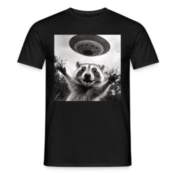 Funny Frightened Raccoon Selfie UFO Alien - Men's T-Shirt - black - Front - AI Model Male 178 light (178cm)