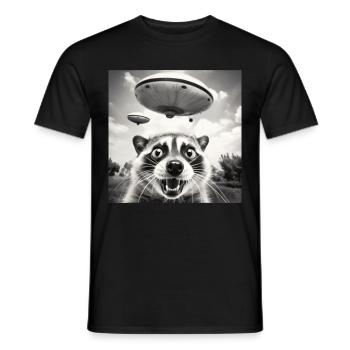 Funny Frightened Raccoon Selfie UFO Alien - Men's T-Shirt - black - Front - AI Model Male 178 light (178cm)