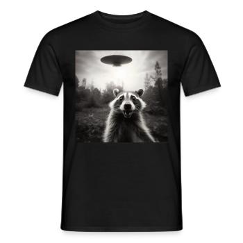 Funny Frightened Raccoon Selfie UFO Alien - Men's T-Shirt - black - Front - AI Model Male 178 light (178cm)