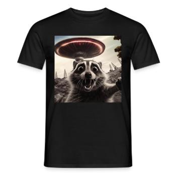Funny Frightened Raccoon Selfie UFO Alien - Men's T-Shirt - black - Front - AI Model Male 178 light (178cm)