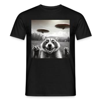 Funny Frightened Raccoon Selfie UFO Alien - Men's T-Shirt - black - Front - AI Model Male 178 light (178cm)