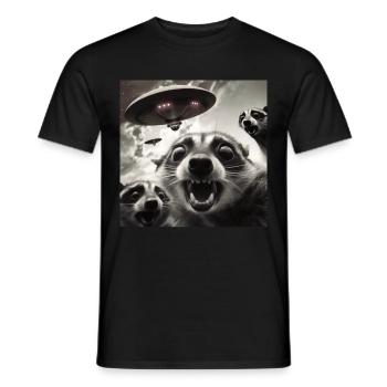 Funny Frightened Raccoon Selfie UFO Alien - Men's T-Shirt - black - Front - AI Model Male 178 light (178cm)