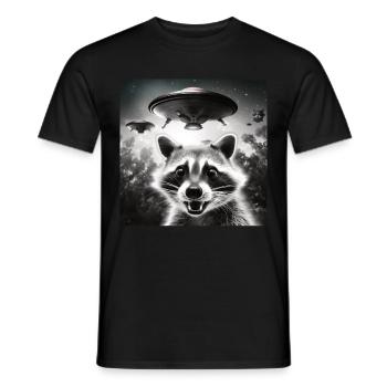 Funny Frightened Raccoon Selfie UFO Alien - Men's T-Shirt - black - Front - AI Model Male 178 light (178cm)