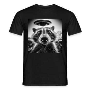 Funny Frightened Raccoon Selfie UFO Alien - Men's T-Shirt - black - Front - AI Model Male 178 light (178cm)