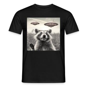 Funny Frightened Raccoon Selfie UFO Alien - Men's T-Shirt - black - Front - AI Model Male 178 light (178cm)