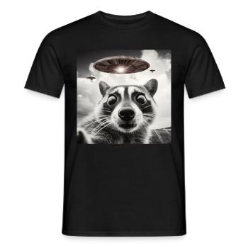 Funny Frightened Raccoon Selfie UFO Alien - Men's T-Shirt - black - Front - AI Model Male 178 light (178cm)