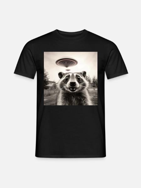 Lustig Erschrecktes Waschbär Selfie UFO Alien - Männer T-Shirt - Schwarz