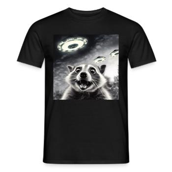Funny Frightened Raccoon Selfie UFO Alien - Men's T-Shirt - black - Front - AI Model Male 178 light (178cm)