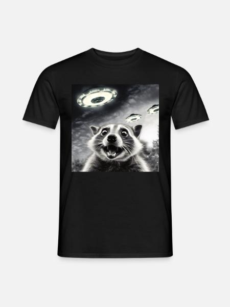 Drôle de raton laveur effrayé selfie OVNI Alien - T-shirt homme - noir