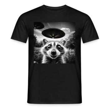Funny Frightened Raccoon Selfie UFO Alien - Men's T-Shirt - black - Front - AI Model Male 178 light (178cm)