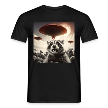 Funny Frightened Raccoon Selfie UFO Alien - Men's T-Shirt - black - Front - AI Model Male 178 light (178cm)