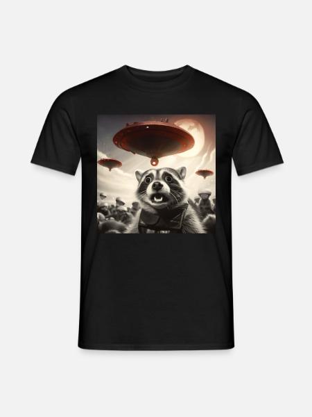 Drôle de raton laveur effrayé selfie OVNI Alien - T-shirt homme - noir
