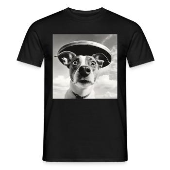 Selfie UFO Dog Funny Alien Ufo Dog Lover - Men's T-Shirt - black - Front - AI Model Male 178 light (178cm)