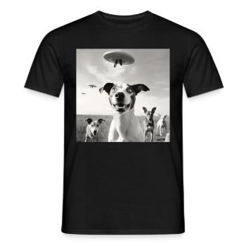 Selfie UFO Dog Funny Alien Ufo Dog Lover - Men's T-Shirt - black - Front - AI Model Male 178 light (178cm)