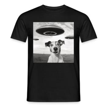 Selfie UFO Dog Funny Alien Ufo Dog Lover - Men's T-Shirt - black - Front - AI Model Male 178 light (178cm)