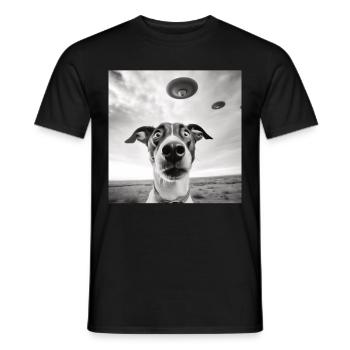 Selfie Chien OVNI Drôle Alien Ovni Amoureux De Chien - T-shirt homme - noir - Devant - AI Model Male 178 light (178cm)