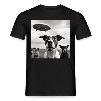 Selfie UFO Dog Funny Alien Ufo Dog Lover - Men's T-Shirt - black - Front - AI Model Male 178 light (178cm)