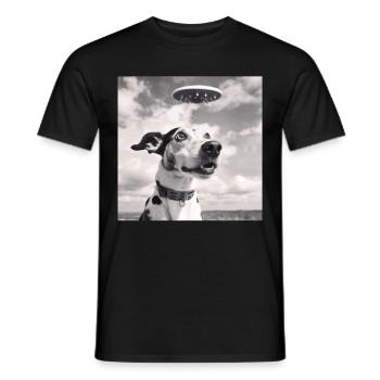 Selfie UFO Dog Funny Alien Ufo Dog Lover - Men's T-Shirt - black - Front - AI Model Male 178 light (178cm)