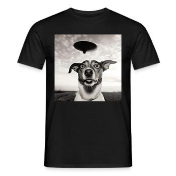 Selfie UFO Dog Funny Alien Ufo Dog Lover - Men's T-Shirt - black - Front - AI Model Male 178 light (178cm)