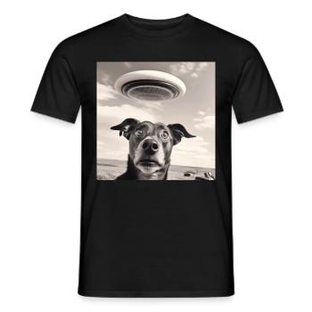 Selfie Chien OVNI Drôle Alien Ovni Amoureux De Chien - T-shirt homme - noir - Devant - AI Model Male 178 light (178cm)