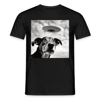 Selfie UFO Dog Funny Alien Ufo Dog Lover - Men's T-Shirt - black - Front - AI Model Male 178 light (178cm)