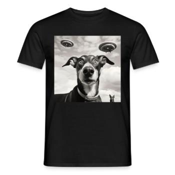 Selfie Chien OVNI Drôle Alien Ovni Amoureux De Chien - T-shirt homme - noir - Devant - AI Model Male 178 light (178cm)