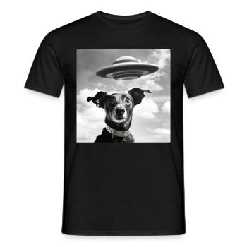 Selfie UFO Dog Funny Alien Ufo Dog Lover - Men's T-Shirt - black - Front - AI Model Male 178 light (178cm)