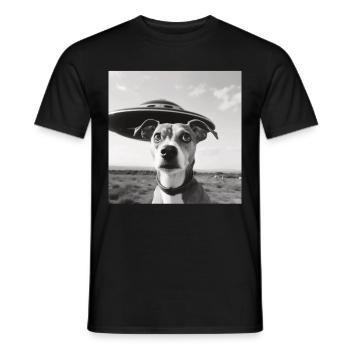 Selfie UFO Dog Funny Alien Ufo Dog Lover - Men's T-Shirt - black - Front - AI Model Male 178 light (178cm)