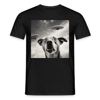 Selfie Chien OVNI Drôle Alien Ovni Amoureux De Chien - T-shirt homme - noir - Devant - AI Model Male 178 light (178cm)