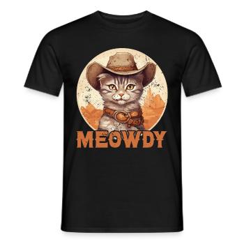 Meowdy Cat Miow chapeau de Cowboy Country Music Texas - T-shirt homme - noir - Devant - AI Model Male 178 light (178cm)