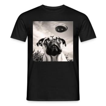 Selfie Mops Ufo Hund Lustige Alien Ufo - Männer T-Shirt - Schwarz - Vorne - AI Model Male 178 light (178cm)