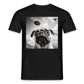 Selfie Mops Ufo Hund Lustige Alien Ufo - Männer T-Shirt - Schwarz - Vorne - AI Model Male 178 light (178cm)