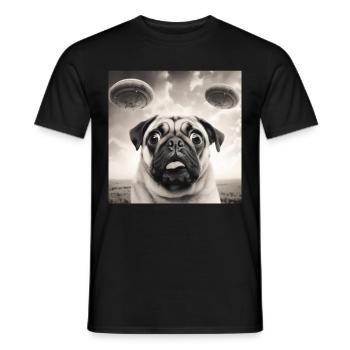 Selfie Mops Ufo Hund Lustige Alien Ufo - Männer T-Shirt - Schwarz - Vorne - AI Model Male 178 light (178cm)