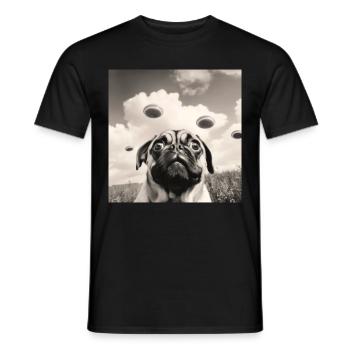 Selfie Mops Ufo Hund Lustige Alien Ufo - Männer T-Shirt - Schwarz - Vorne - AI Model Male 178 light (178cm)