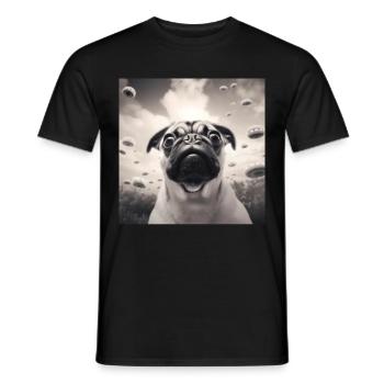 Selfie Mops Ufo Hund Lustige Alien Ufo - Männer T-Shirt - Schwarz - Vorne - AI Model Male 178 light (178cm)