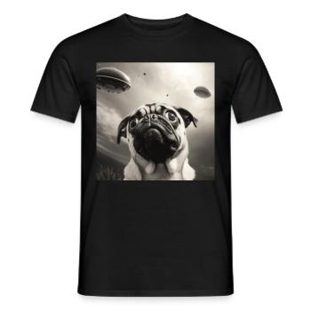 Selfie Mops Ufo Hund Lustige Alien Ufo - Männer T-Shirt - Schwarz - Vorne - AI Model Male 178 light (178cm)