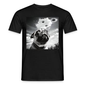 Selfie Mops Ufo Hund Lustige Alien Ufo - Männer T-Shirt - Schwarz - Vorne - AI Model Male 178 light (178cm)