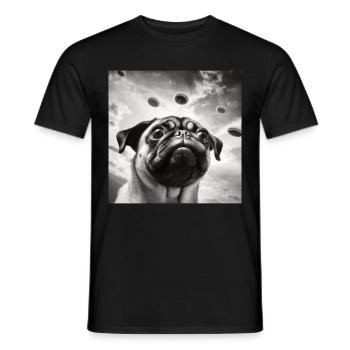 Selfie Mops Ufo Hund Lustige Alien Ufo - Männer T-Shirt - Schwarz - Vorne - AI Model Male 178 light (178cm)