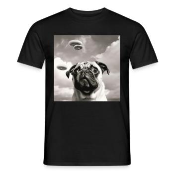 Selfie Mops Ufo Hund Lustige Alien Ufo - Männer T-Shirt - Schwarz - Vorne - AI Model Male 178 light (178cm)