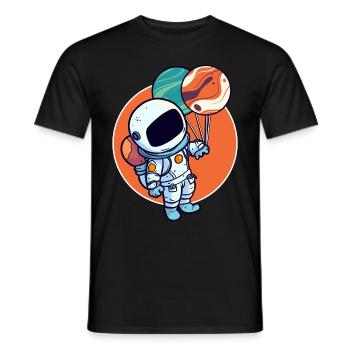 Astronaut Holding Planet Balloons Solar System - Men's T-Shirt - black - Front - AI Model Male 178 light (178cm)