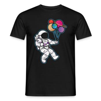 Astronaut Holding Planet Balloons Solar System - Men's T-Shirt - black - Front - AI Model Male 178 light (178cm)